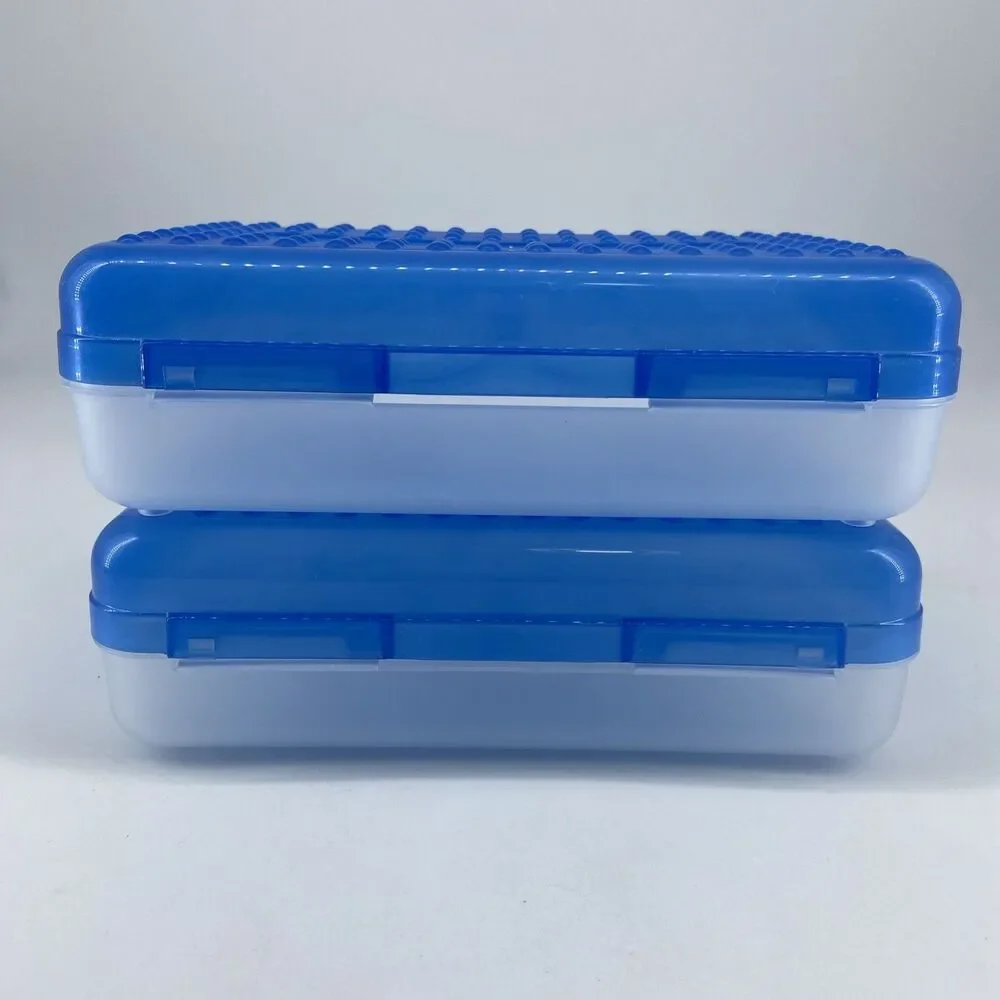 2 SpaceMaker Pencil Box Blue Top Clear Bottom Back To School Organizer